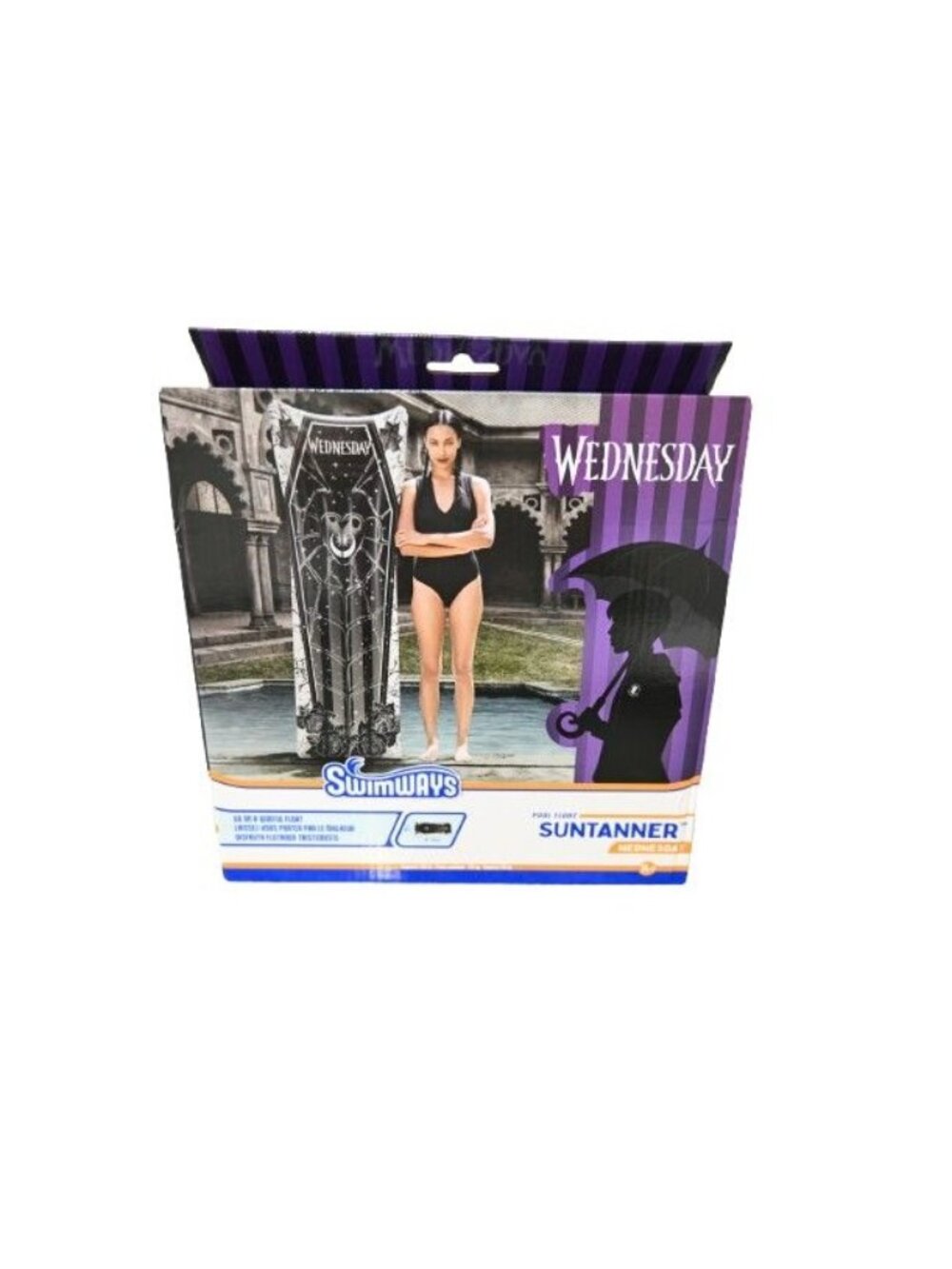 NIP SwimWays Wednesday Suntanner Pool Float Coffin 23" x 70" Addams Family